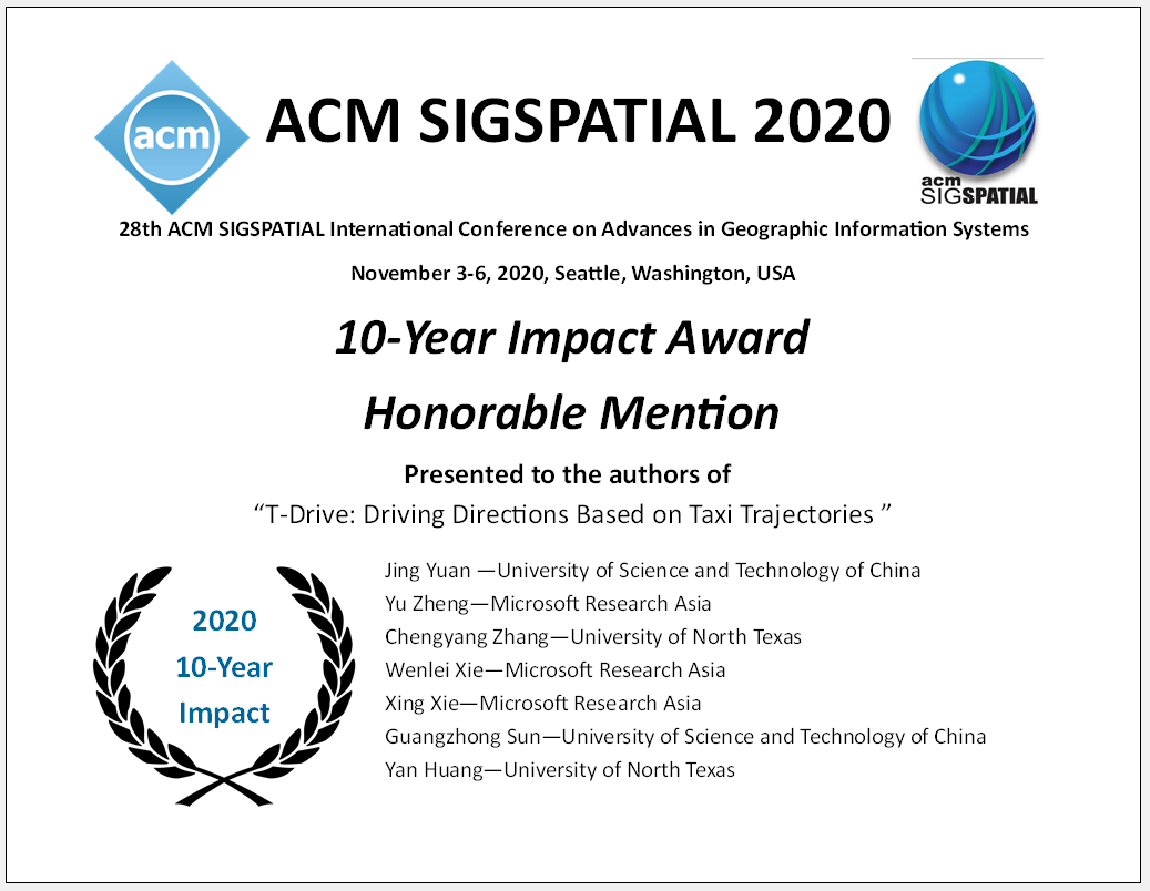 我校研究成果获ACM SIGSPATIAL 2020“十年影响力“荣誉奖